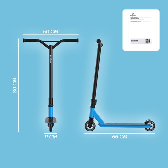 LifeGoods Stuntstep Fly Pro - 6+ Jahre - Schritt für Kinder - Jungen/Mädchen - 100mm - 100KG - Schwarz/Blau