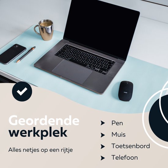 WURK Professionelle Schreibtischunterlage aus Kunstleder - Schreibtisch-Organizer - Schreibtischunterlage - Schreibtischzubehör - Mauspad XXL - Inklusive Kabelclip - Babyblau - 80x40