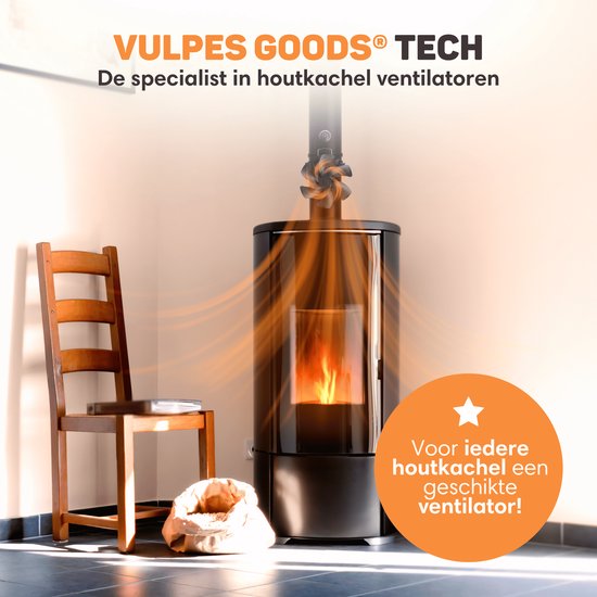 Vulpes Goods® Tech - Ofenventilator für Kaminöfen - Kaminofenventilator - Ecofan - Wärmeventilator - 6 Flügel - Inkl. Thermometer & Handschuh - PRO Version