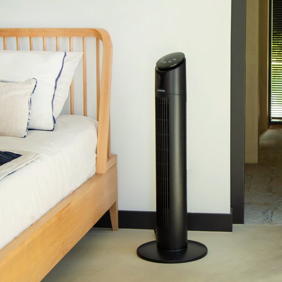 VONROC Luxury Fan - Turmventilator - Höhe 86 cm - Inkl. Fernbedienung - 3 Geschwindigkeiten - Schwenkfunktion - 15-Stunden-Timer - Schwarz