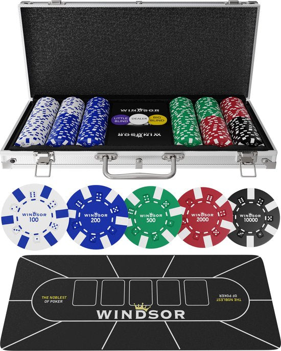 Windsor Poker Set - 300 Chips - Pokertuch - Blinds - Karten - Pokerchips - Pokerchips