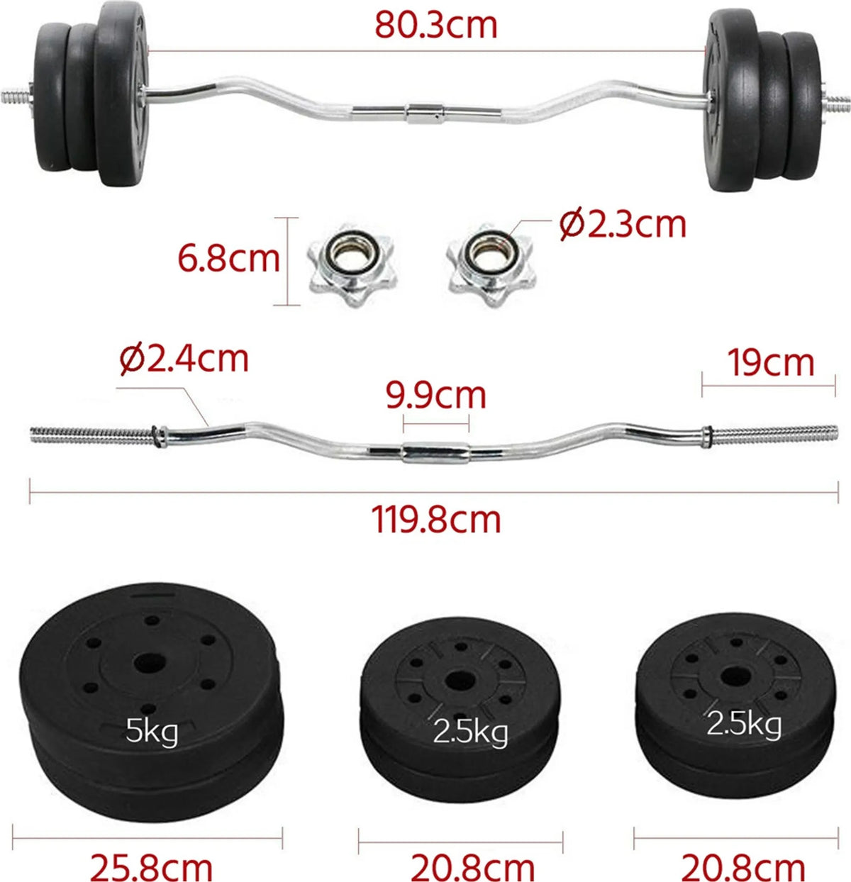 Yaheetech EZ-curl Hantelset 25 kg - Ausgestattet mit verchromter Curl-Stange und 6 Betongewichtsscheiben und Schlössern - Für Krafttraining und Muskelaufbau - Schwarzer Metallkunststoff und Beton - 120 x 26 x 26 cm