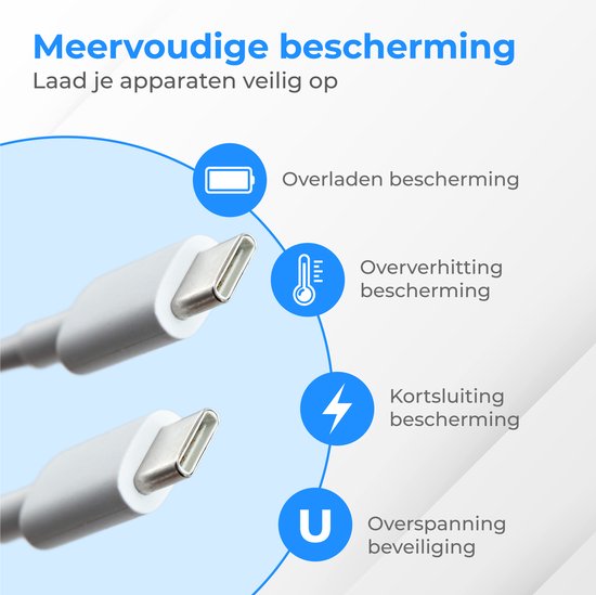 Nuvance - Usb C zu Usb C Kabel - 2 Meter - Usb-C Kabel - Schnellladegerät - 480Mb/ps Daten - Usb C Ladegerät - 60W - Weiß