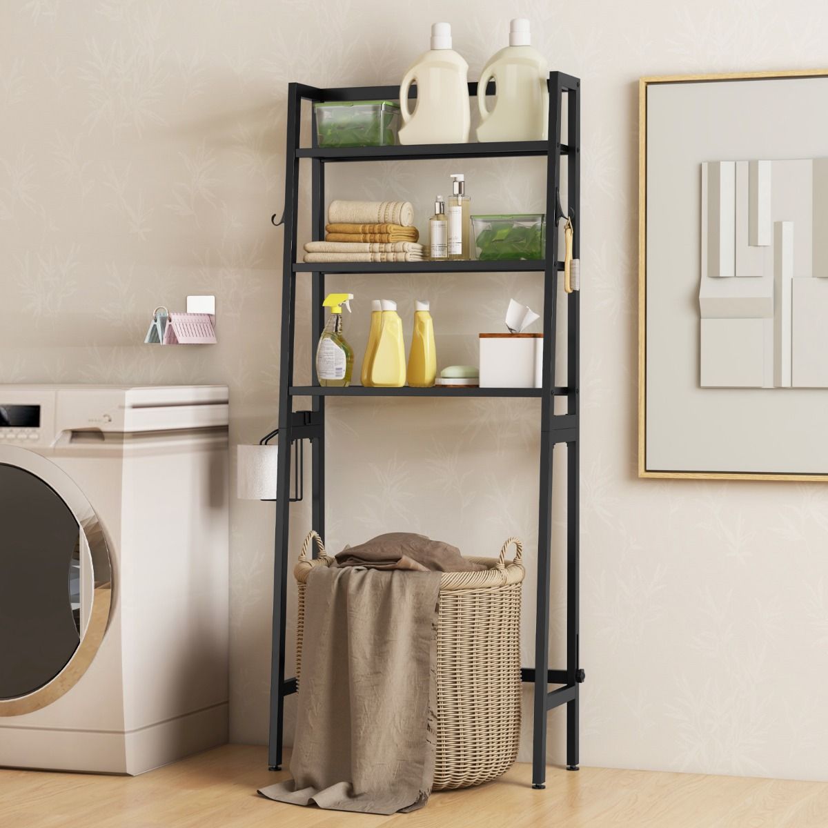 Coast Über-Toilettenständer Freistehend 3 Ebenen - 28 x 65 x 159 cm - Schwarz