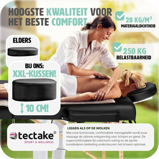 tectake - Massageliege Behandlungsliege mit 10 cm hoher Matratze + Tragetasche - extra dick gepolstert, wasser- und ölabweisender Vinylbezug, faltbar, inklusive Aufbewahrungstasche, ideal für Salon, Tattoo, Therapie - schwarz