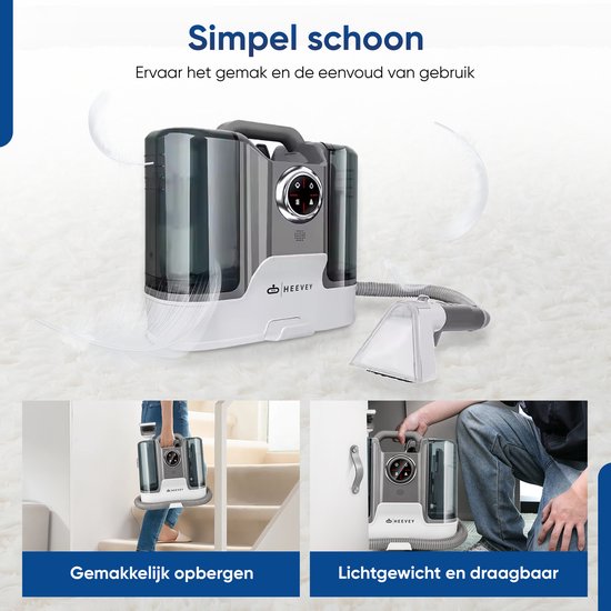 Heevey - Dampfreiniger - mit 100° Grad Dampffunktion - 3 Aufsätze - 1800ml Wassertank - Grau