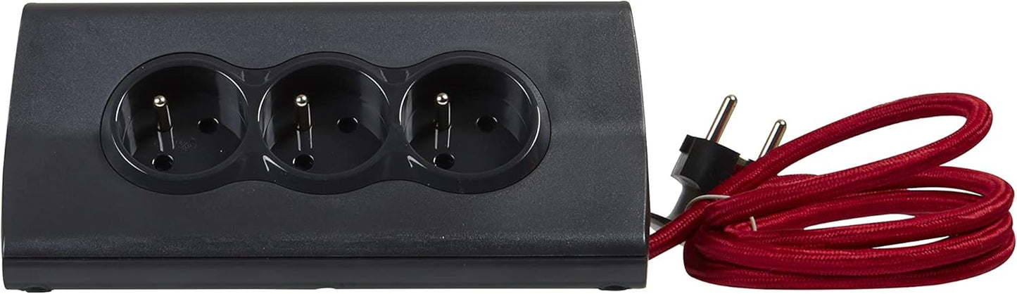 Bachmann Schreibtischblock mit 3 Steckdosen, 2 USB-Anschlüssen und Tablet-Halterung – Schwarz – 192 x 86 x 109 mm