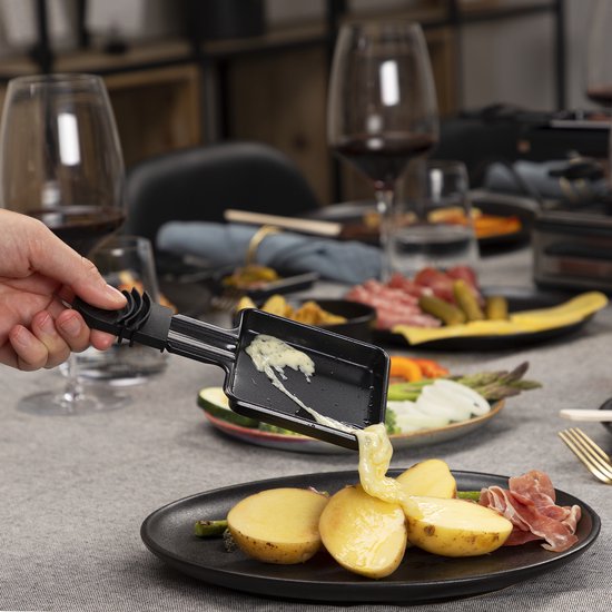 Princess Gourmet-Set 162645 – Raclette für 8 Personen – Einstellbarer Thermostat – 1400 W – 2 Meter langes Kabel – Wendbare Bratplatte – 8 Pfännchen – Edelstahl