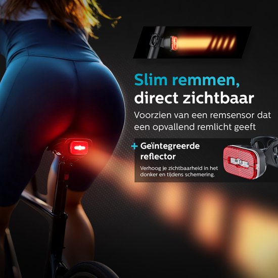 Inlustro Wiederaufladbares LED-Fahrradlicht-Set - Mit Blendschutz und Bremssensor - Rennrad / Radfahren / MTB Fahrradlicht - Fahrradlicht rot und Scheinwerfer weiß - Vorderlicht Rücklicht Fahrradlicht - Wasserdicht / USB-C