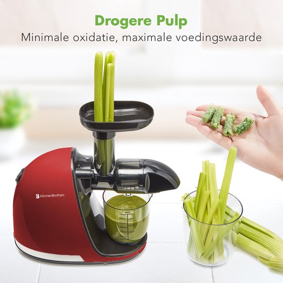KitchenBrothers Slowjuicer - Entsafter - Gemüse- und Obstpresse - 700ml - mit Fruchtfleischbehälter - Entsafter - Geschenk zum Muttertag - Rot