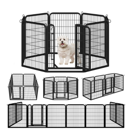 Yaheetech Puppy Spielbox, 8-teilig – Schwarz – 200 x 68 x 80 cm – Zusammenklappbar