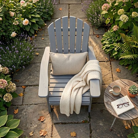 AXI Rosalie Adirondack Stuhl Grau – Loungesessel aus Holz mit Armlehnen – Zusammenklappbar – Hohe Rückenlehne – Gartenstuhl – 75,5 x 86,5 x 85 cm – 100 % FSC-zertifiziertes Hemlockholz