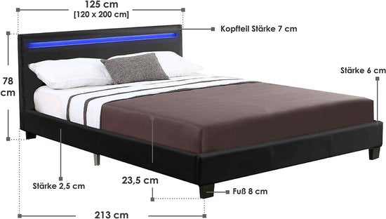 Juskys Polsterbett Verona - 120 x 200 cm - LED-Beleuchtung - Schwarz