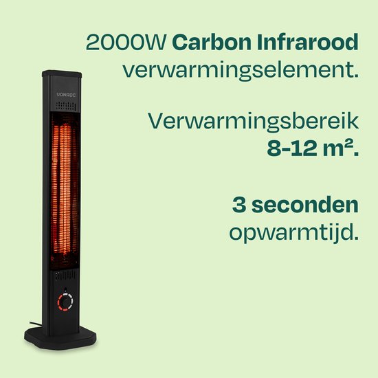 VONROC Stand-Terrassenheizung Lipari 2000 W – Terrassenheizung – Carbon-Infrarot-Heizelement – inkl. Fernbedienung