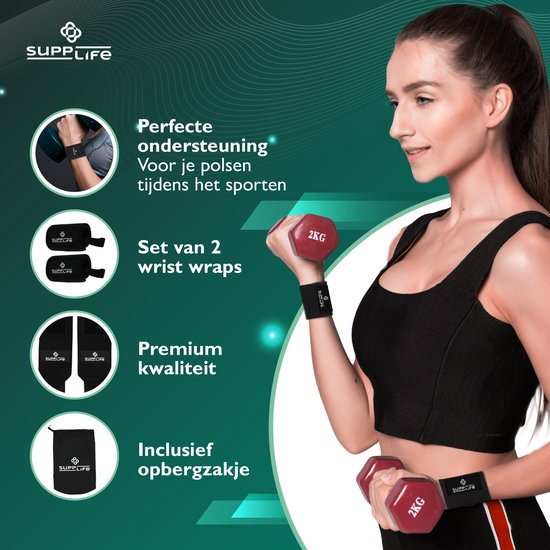 Supplife Handgelenkband für Fitness & CrossFit – 2 Stück – Wrist Wraps – Krafttraining – Handgelenkbandage – Schwarz