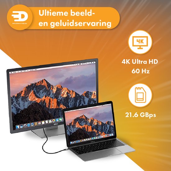 USB C zu Displayport Kabel - 8K 60Hz 4K 120Hz - Thunderbolt 3 - Geeignet für Apple / iMac / Macbook (Pro) - 1,8 Meter