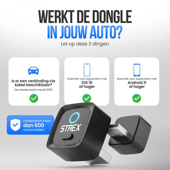Strex Wireless-Adapter, kompatibel mit Apple CarPlay und Android Auto – Wireless-Dongle – USB-A und USB-C – Plug-and-Play