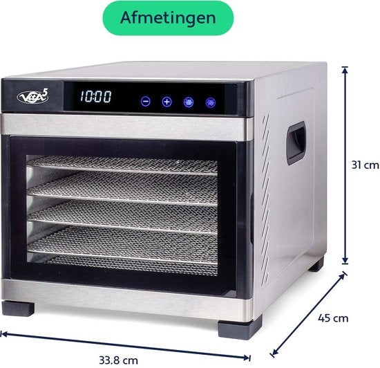 Vita5 Nobel PRO 6 Food dehydrator - Dörrgerät - Edelstahl - 24-Stunden-Timer - LED-Kontrollfeld - Dehydrator - 6 Schichten