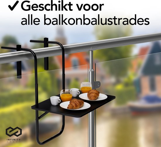 Infinity Goods Balkontisch - klappbar - 40 x 60 CM - verstellbar - hängend - Schwarz