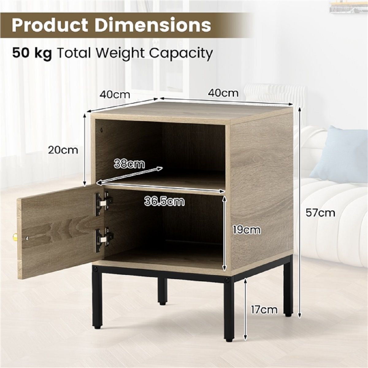 Coast 2-teiliges Set aus Rattan-Nachttischen – offenes Regal und Schrank – Naturholz – 40 x 40 x 57 cm