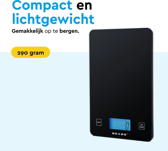 BRASQ Digitale Küchenwaage Schwarz - Inklusive Batterien - Küchenwaage mit Tara-Funktion - Wägebereich 10 KG - Präzisionswaage