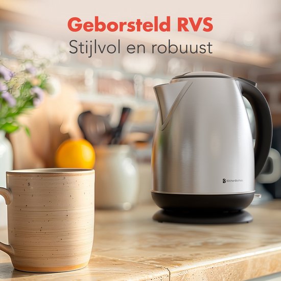 KitchenBrothers Wasserkocher - Elektrisch - 1.7L - Mit Kalkfilter - Edelstahl