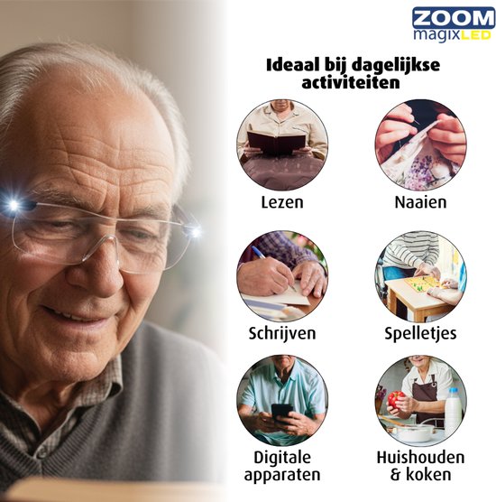 Lupenbrille – Lupenbrille mit LED-Beleuchtung – Hobby-Lupenbrille – 160 % Vergrößerung – kratzfeste Gläser – inkl. Aufbewahrungsetui und Brillenputztuch