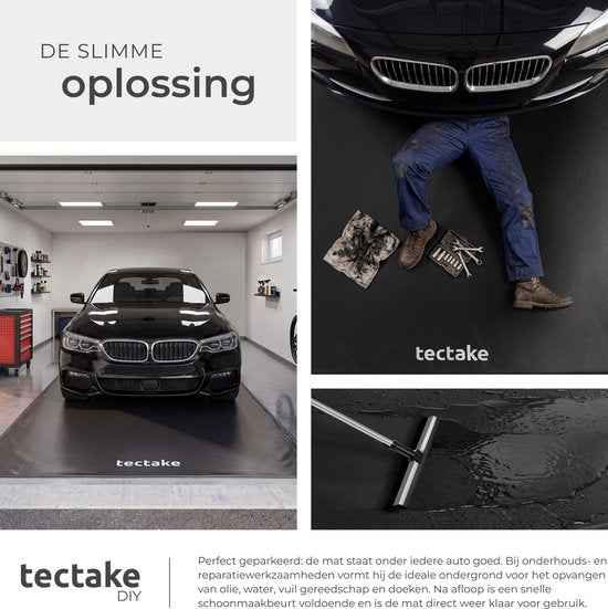 tectake® Garagenmatte – Bodenmatte – 550 x 240 cm – Rutschfest und wasserdicht – Inklusive ausziehbarer Zugleine, Klettpads und Alkoholtüchern – Umweltmatte – Werkstattmatte – Für Garage, Motorrad und Auto
