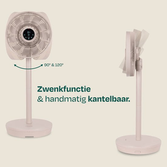 VONROC BREEZE Kabelloser Ventilator – Flüsterleise (<44 dB) – 24 Geschwindigkeitsstufen – leicht und tragbar – 3 Windmodi: Natürlich, Schlaf, Normal – Modular: Tisch- und Standventilator – Luxuriöses Touch-Display – Inkl. Fernbedienung – Beige