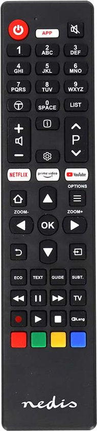 Nedis Ersatzfernbedienung – Geeignet für: TCL/Thomson – Vorprogrammiert – 1 Gerät – Amazon Prime-/Netflix-Taste/YouTube-Taste – Infrarot – Schwarz