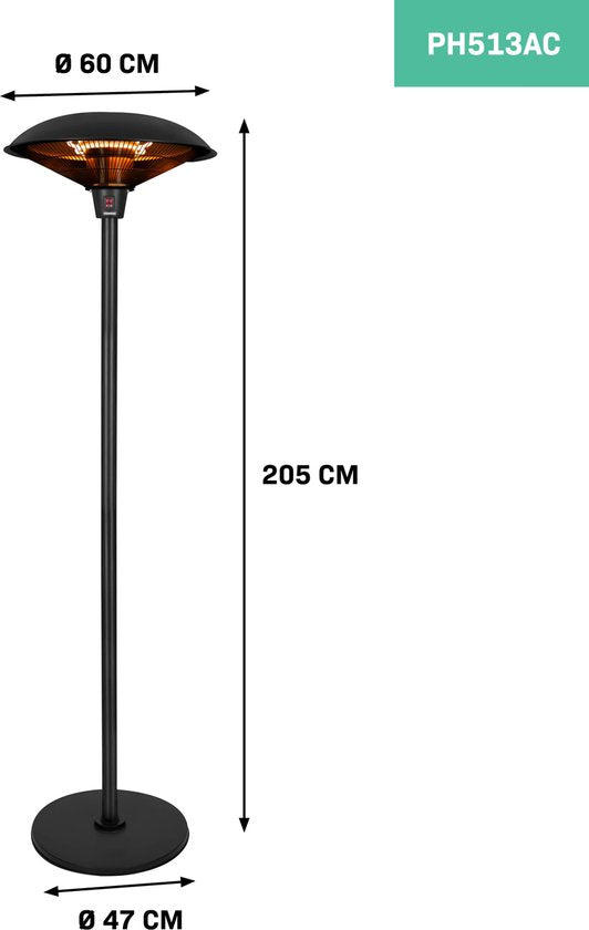 VONROC Terrassenheizstrahler Eolo â€“ Infrarot - 2000W â€“ Hohe Effizienz - 3600 Rundumwärme â€“ Halogenelementâ€“ 3 Heizstufen