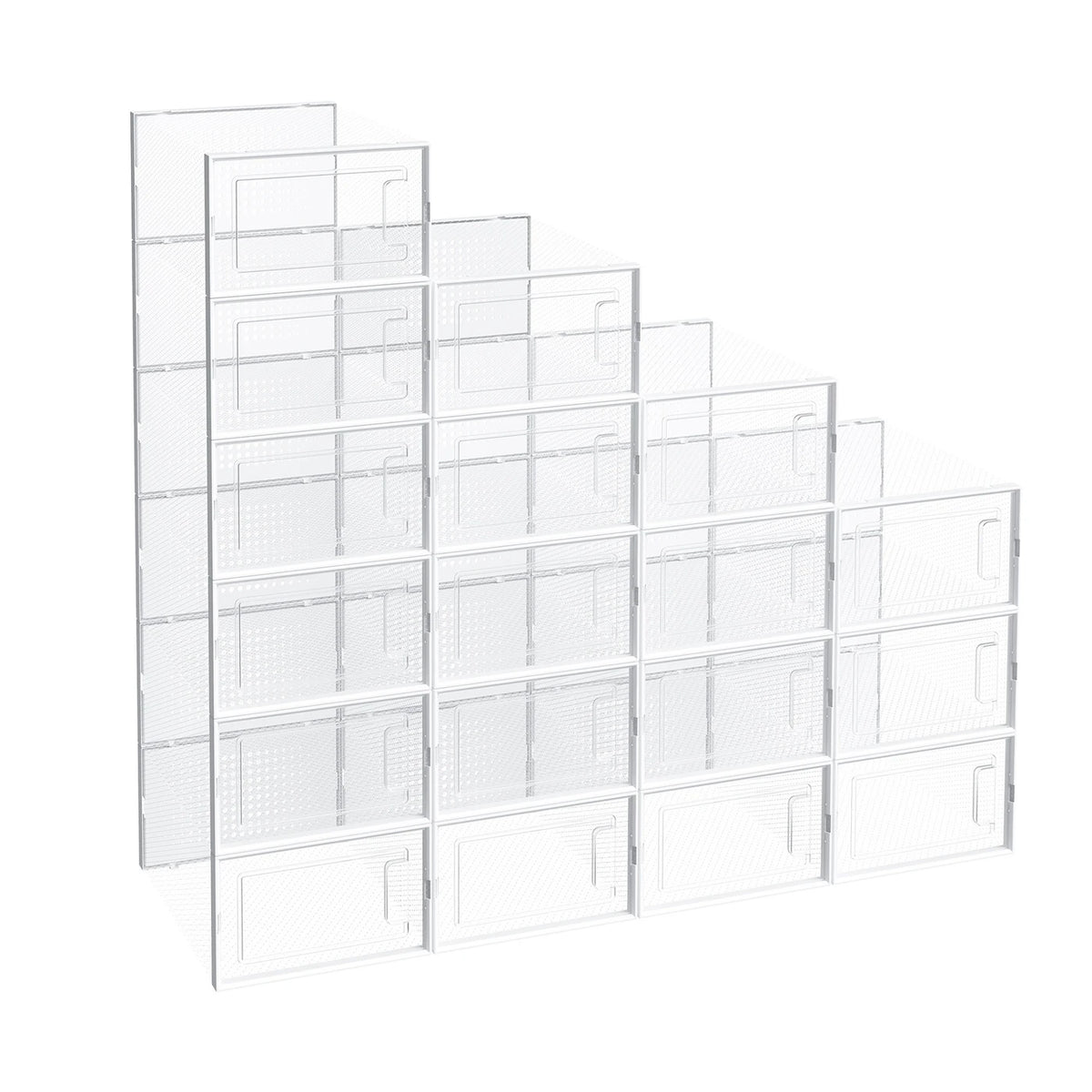 Joyfurnos stapelbare Schuhaufbewahrungsboxen, 18 Stück – transparent-weiß – 35 x 25,2 x 19 cm