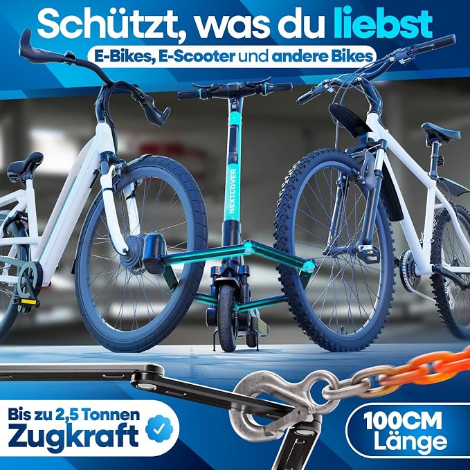 NEXTCOVER Faltschloss für Fahrräder – 100 cm – gehärteter Kohlenstoffstahl – inklusive 3 Schlüsseln