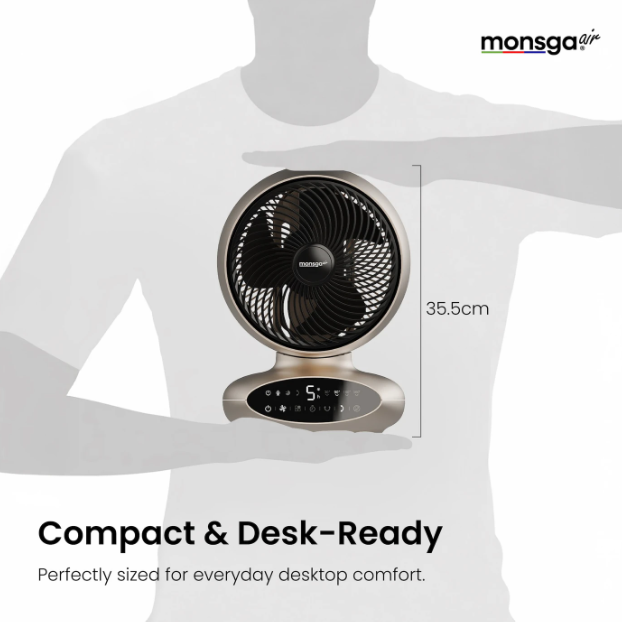Monsga AC200 Turbo-Tischventilator – 30 dB, extrem leise – 360°-Schwenkfunktion – Fernbedienung