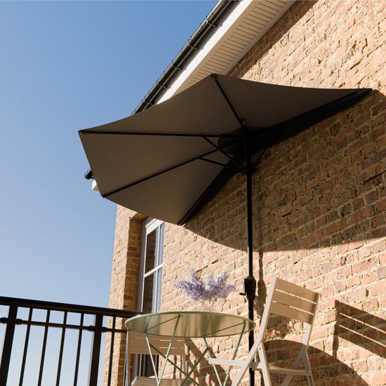 LifeGoods Balkon Sonnenschirm - Garten - 270x135 cm - Halbkreisförmiger Sonnenschirm - Wasserdicht - UPF50+ - Dunkelgrau