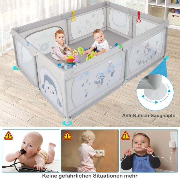 Coast Babybox mit 50 Kugeln und 2 Reißverschlusstüren – Grau – 205 x 147 x 68,5 cm