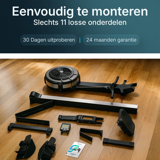 Flowsense Rudertrainer mit Luftwiderstand – Professionelles Rudergerät – 10 Widerstandsstufen – Zusammenklappbar – Ganzkörpertraining – Bluetooth-App & LCD-Monitor – Max. 200 kg – Rudergeräte – Für zu Hause & im Fitnessstudio