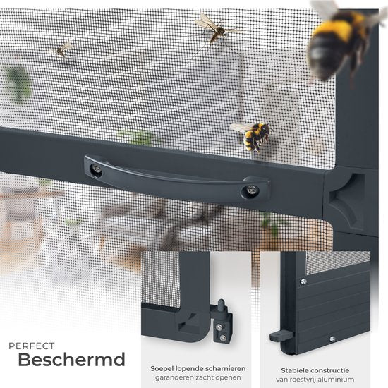 tectake® Fliegengittertür 95 x 210 cm – Fliegengitter mit Aluminiumrahmen – Nach Maß anfertigbar – Glasfaser-Fliegengitter – Wetter- und UV-beständig – inkl. Befestigungsmaterial – Anthrazit