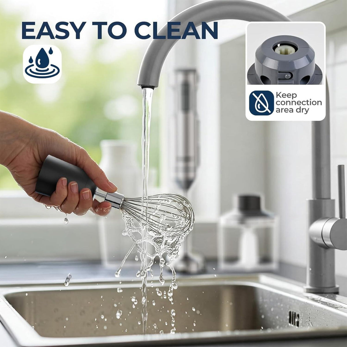 Rouny 4-in-1-Stabmixer PHB8001 – 1200 W – mit 700-ml-Messbecher, Schneebesen und 500-ml-Zerkleinerer – Edelstahl – Sicherheitsverriegelung