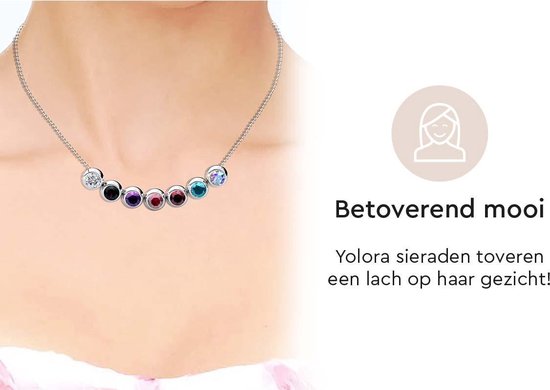 Yolora Damen-Halskette mit Anhänger - 7 farbige Kalpa Camaka Kristalle - Set mit 7 Kristallen - Farbe Silber