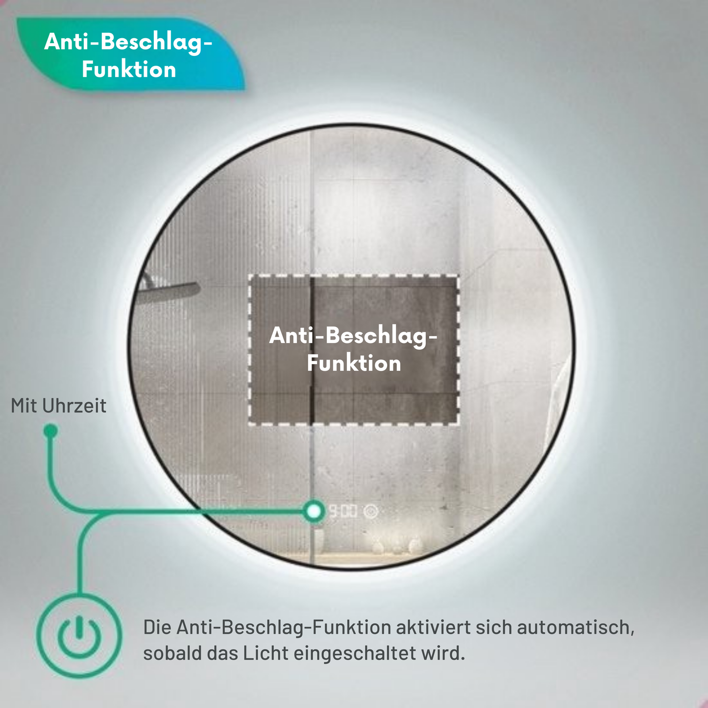 Mirlux Badezimmerspiegel - LED-Beleuchtung & Heizung - Anti-Kondensation - Rund - Mattschwarz - 80CM