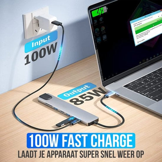 Strex 8 in 1 USB C Hub - Docking Station - USB Splitter - 4K HDMI - USB A - USB C - Ethernet - Micro SD - Geeignet für Laptop, Macbook, Windows