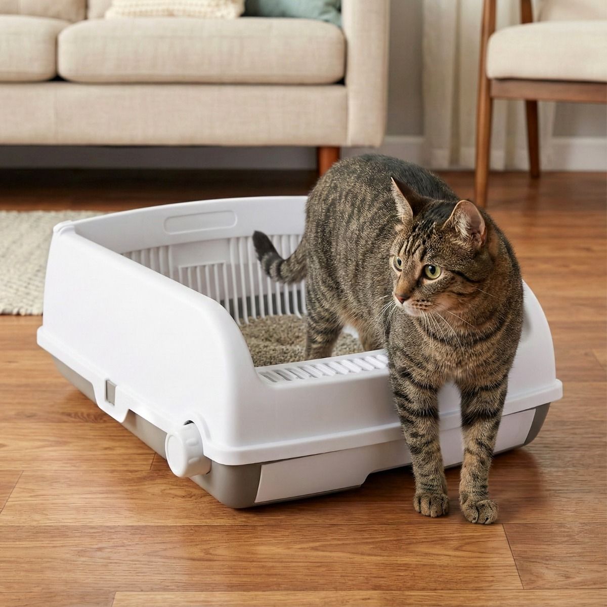Coast Halbautomatisches Katzenklo – Ausziehbare Schublade – Spritzwassergeschützte Seitenwände – Weiß