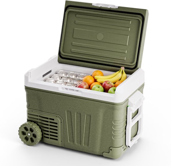 Auronic Electric Cool Box - Kompressor - 35L - 12V und 240 Volt - Camping Kühlschrank - Frigobox Auto - Mit Rädern und Griff - Grün