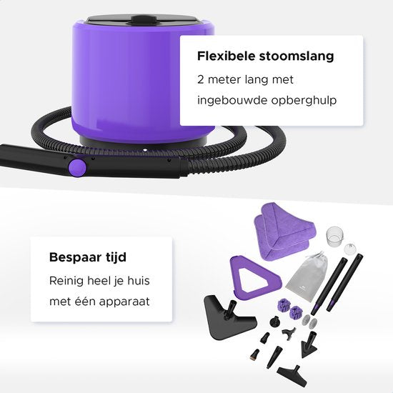 Motionflow Dampfreiniger PRO - Mit Heizfunktion - 1500W - 1,5L Wassertank - Zur Tiefenreinigung von Boden, Sofa, Bad und Teppich - Teppichreiniger & Fleckenreiniger - Sitzreiniger - Schwarz