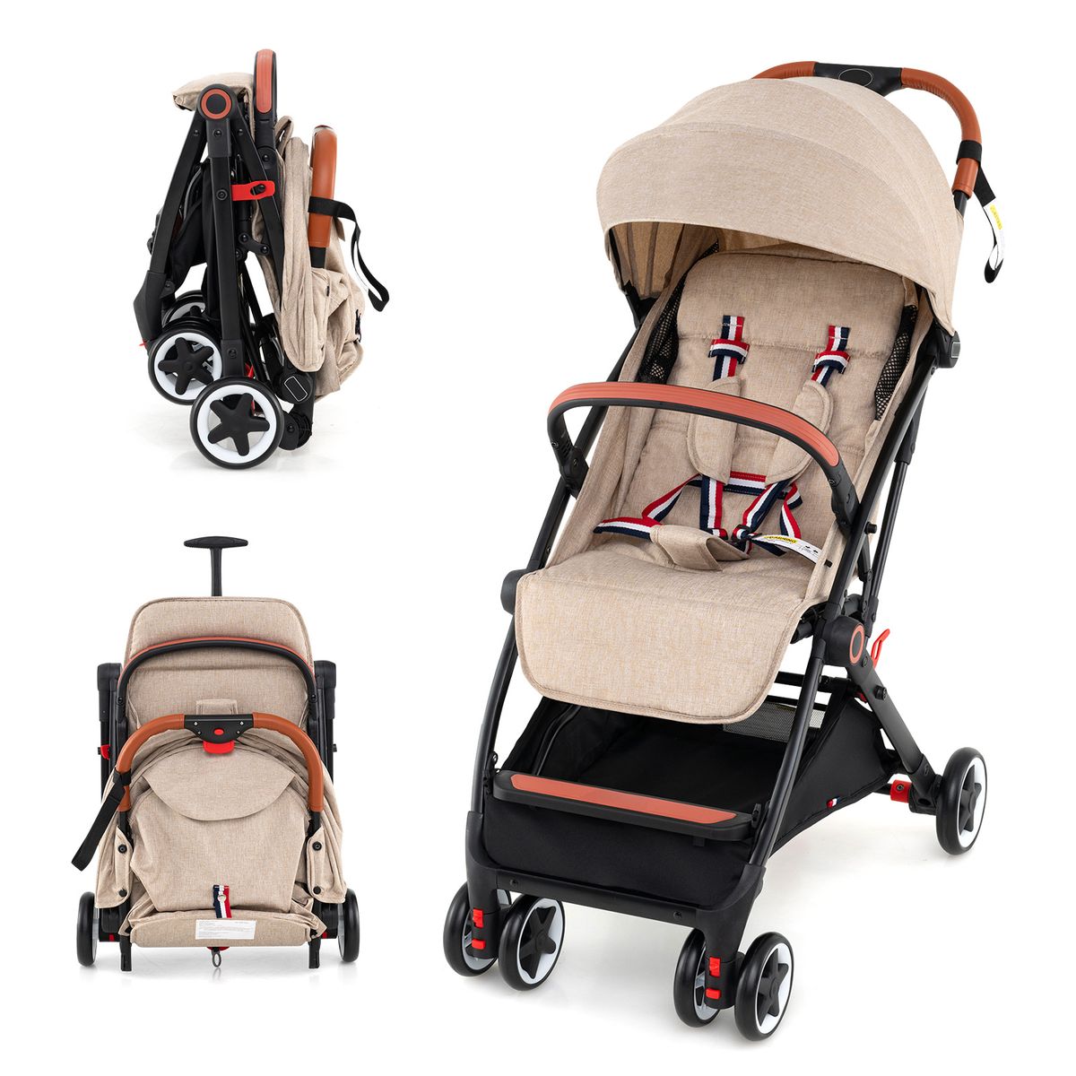 Coast Klappkinderwagen – verstellbare Rückenlehne und Fußstütze – stoßdämpfende Räder – beige