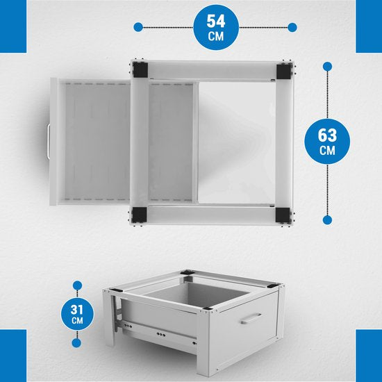 Vonia Waschmaschinenaufzug - Waschmaschinenaufzug mit Schublade - Waschmaschinensockel - Waschmaschinenschrank - Waschmaschinenschrank - 63x54x31 - Weiß