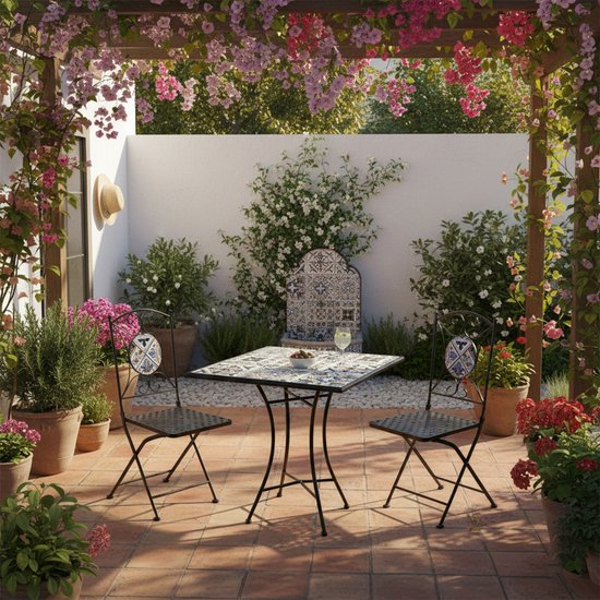 AXI Camilla Bistrotisch – Hellblau – Gartentisch aus Metall – Quadratisch – 60 x 60 x 75 cm – Mosaik-Optik – Mit Keramikfliesen eingelegt – Für Garten, Terrasse und Balkon