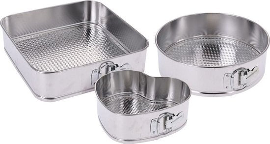 Edelstahl-Springform-Set / silberfarben / 3er-Set / rund / quadratisch / Herz
