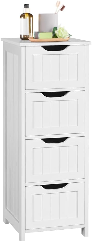 Yaheetech Badezimmerschrank 30 x 30 x 82 cm – Weiß – Standschrank mit 4 Schubladen